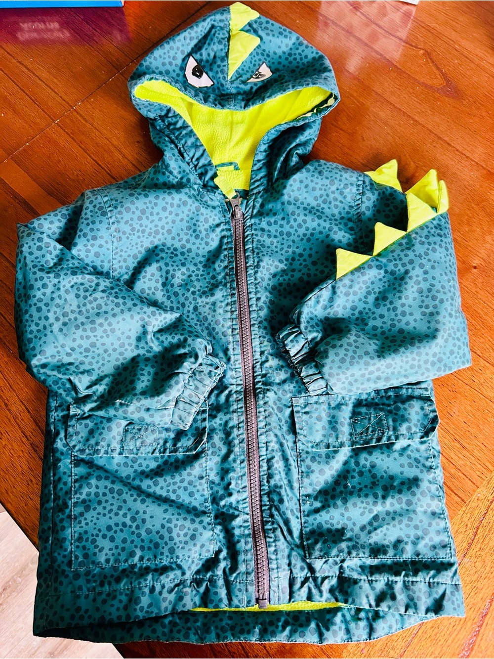 Carter's Neon Lime Alligator Fleece Hoodie Raincoat